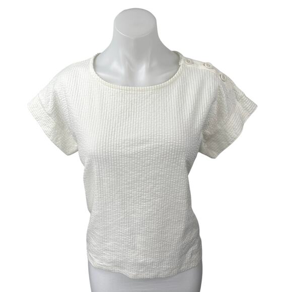 Madewell Women's White Textured Short Sleeve Button Shoulder Blouse Top Size S - Picture 1 of 4